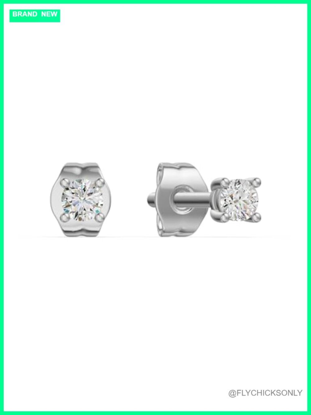 Diamond Stud Earrings 24K Gold Vermeil Rhodium Plated Sterling Silver